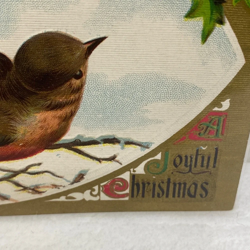 Antique 1908 Christmas‎ Postcard Two Birds In Protective Sleeve No Postmark